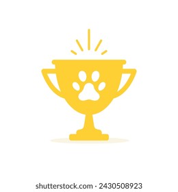 Pet trophy icon, dog winner cup with paw print, Vector isolated illustration.