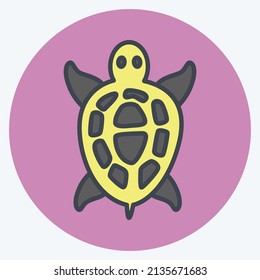 Pet Turtle Icon in trendy color mate style isolated on soft blue background