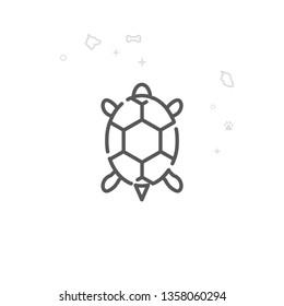 Pet Turtle Vector Line Icon. Pet Supplies Symbol, Pictogram, Sign. Light Abstract Geometric Background. Editable Stroke. Adjust Line Weight. Design with Pixel Perfection.