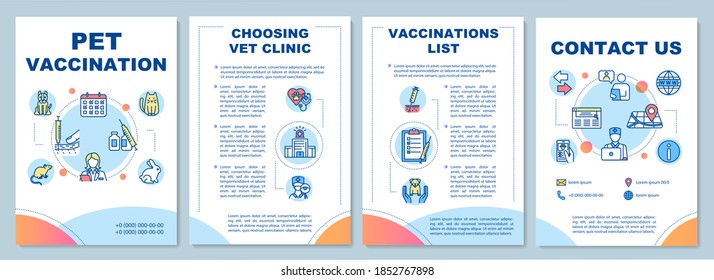 Pet vaccination brochure template. Choosing vet clinic. Flyer, booklet, leaflet print, cover design with linear icons. Vector layouts for magazines, annual reports, advertising posters