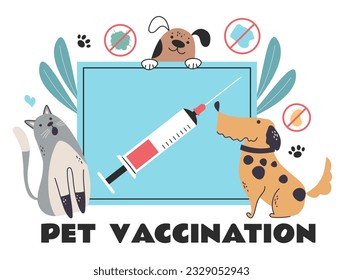 Pet vaccination cat dog animal medical health abstract concept. Vector graphic design illustration