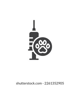 Pet vaccine vector icon. filled flat sign for mobile concept and web design. Vaccine and animal paw glyph icon. Symbol, logo illustration. Vector graphics