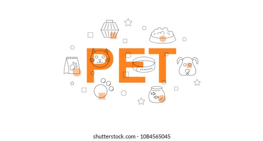 Pet vector banner. Word with line icon. Vector background