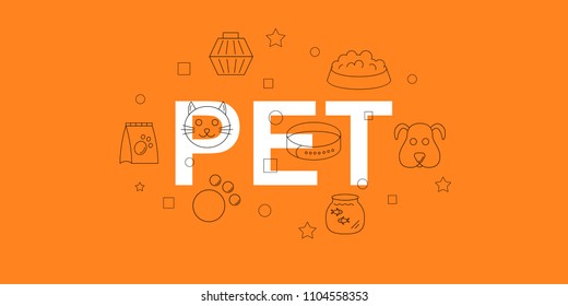 Pet vector banner. Word with line icon. Vector background	
