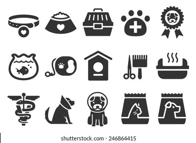 Pet Vector Illustration Icon Set 2. Included The Icons As Dog, Puppy, Cone, Vet, Pet Food, Cat Litter Box And More.