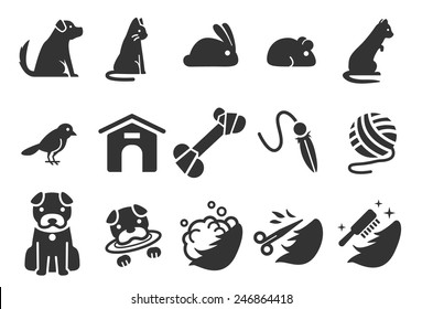 Pet Vector Illustration Icon Set 1. Included The Icons As Dog, Cat, Puppy, Bird, Rabbit, Mouse And More.