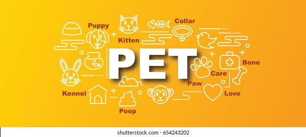 pet vector trendy banner design concept, modern style with thin line art icons on gradient colors background
