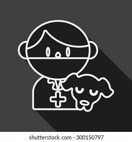 Pet vet and dog flat icon with long shadow, line icon