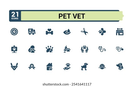 Pet Vet icons in filled style. Containing nature, color, turtle, reptile, store, flat lines, paw, pet. Flat UI icon design. Editable vector illustration.