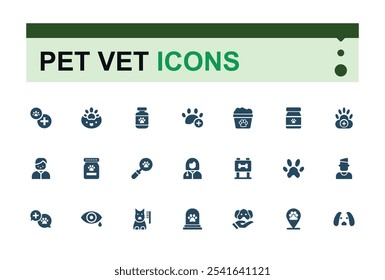 Pet Vet icons in filled style. Containing nature, color, turtle, reptile, store, flat lines, paw, pet. Flat UI icon design. Editable vector illustration.