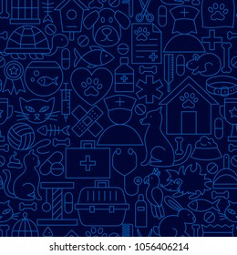 Pet Vet Line Seamless Pattern. Vector Illustration of Outline Tileable Background.