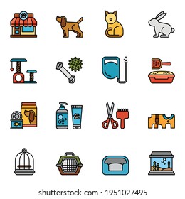 Pet, vet, pet shop icon set 1 with white background. Colored Thin Line Style Stroke vector.
