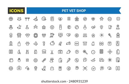 Pet, vet, pet shop icon set. Outline icons pack. Editable vector icon and illustration.