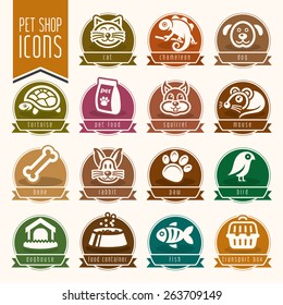Pet, vet, pet shop icon set