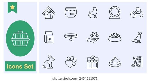 Pet, vet, pet shop, types of pets icon set symbol collection, logo isolated vector illustration