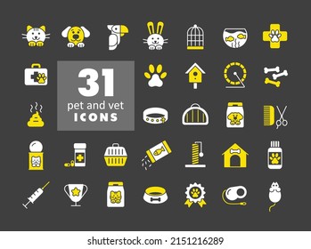 Pet and vet vector glyph icon set. Graph symbol for pet and veterinary web site and apps design, logo, app, UI