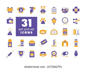 Pet and vet vector icon set. Graph symbol for pet and veterinary web site and apps design, logo, app, UI