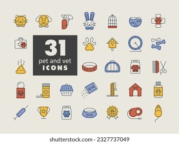 Pet and vet vector isolated icon set. Graph symbol for pet and veterinary web site and apps design, logo, app, UI