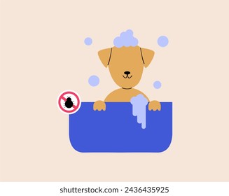 Pet veterinarian icon element. Anti parasite and flea bath. Idea of pet care. Animal medical treatment. Vet and pet vector flat illustration.