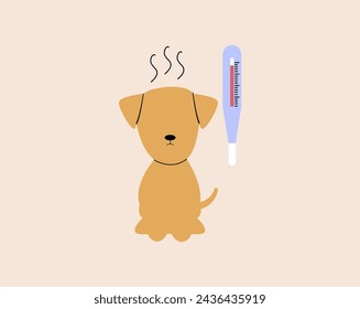 Pet veterinarian icon element. Dog has fever illustration. Idea of pet care. Animal medical treatment. Vet and pet vector flat illustration.