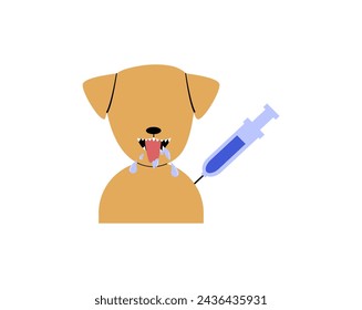 Animal veterinario icono element.Rabies vacunación del perro. Idea de cuidado de mascotas. Tratamiento médico animal. Ilustración plana del vector del veterinario y del animal doméstico.