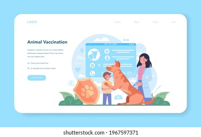 Pet veterinarian web banner or landing page. Veterinary doctor checking and treating