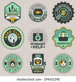 Pet Veterinary Assorted Insignias Color Logotypes Template Set. Line Art Vector Elements.