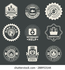 Pet Veterinary Insignias Logotypes Template Set. Line Art Vector Elements. 