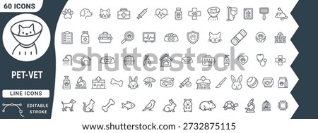 Pet and Veterinary Line Icon Set  Editable Stroke Animal Care Symbols
