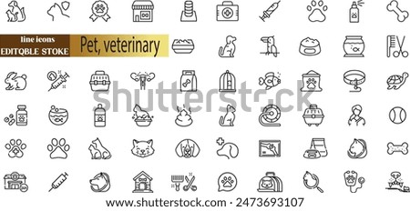 Pet, veterinary, pet shop, types of pets - minimal thin line web icon set