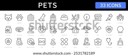 Pet and Veterinary thin line icons set. Pets editable stroke icon. Vector