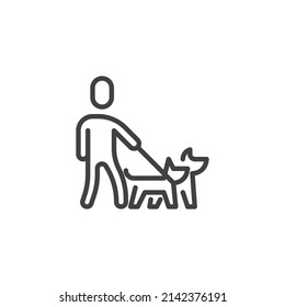 Pet volunteer line icon. linear style sign for mobile concept and web design. Man and dogs walking outline vector icon. Symbol, logo illustration. Vector graphics