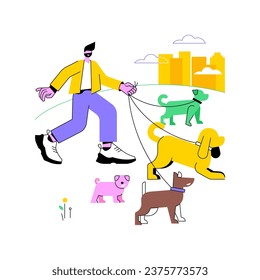 Pet walking isolated cartoon vector illustrations. Professional pet walker at work, dogs diversity, small business, self-employed man, freelance job, adorable domestic animals vector cartoon.