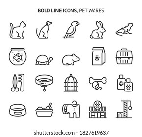 Pet wares, bold line icons. The illustrations are a vector, editable stroke, 48x48 pixel perfect files. Crafted with precision and eye for quality.