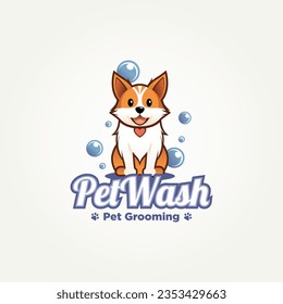 diseño de ilustración vectorial de la plantilla de logotipo plano de limpieza de mascotas. salones modernos y sencillos de preparación, clínicas veterinarias, el concepto de logotipo de tiendas de suministro de animales domésticos