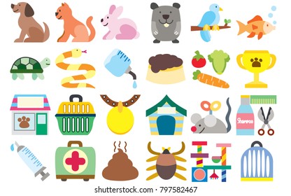 Pet Web flat color Icon Set. Vector illustration