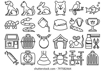 Pet Web Outline Icon Set. Vector illustration