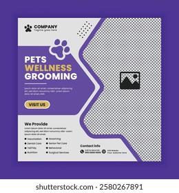 Pet wellness grooming Social Media Post design Or pet business web, online post Square banner template