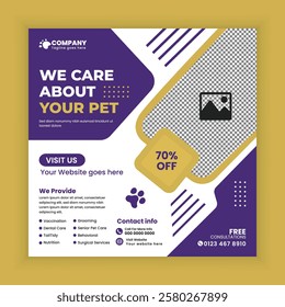 Pet wellness grooming Social Media Post design Or pet business web, online post Square banner template