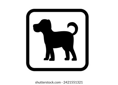 Pet zone permission. Symbol of a dog in a square sign. Black icon on clear white background. Vector.