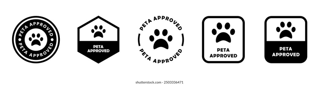 PETA approved - People for the Ethical Treatment of Animals signs. Vector labels for packaging.