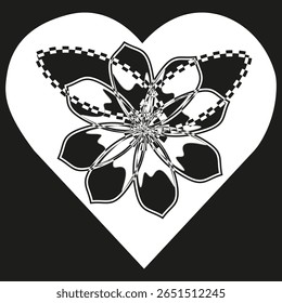 Petal bloom form. Decorative flower outline. Heart graphic shape. Vector contrast art.
