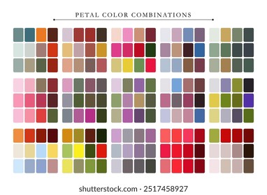 Petal color palette. Trend color palette guide template. Fit for fashion designers, business, and paints colors company. Match combinations. Vector graphics. Eps 10.