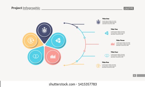 Petal diagram with five elements. Option graph, diagram, layout. Creative concept for infographics, presentation, project, report. Can be used for topics like marketing, analysis, finance.