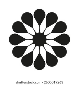 Petal drop flower. Abstract floral shape. Geometric black petals. Vector artistic design.
