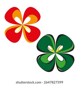 Petal flower icon. Colorful blossom vector. Red green element. Abstract floral shape.