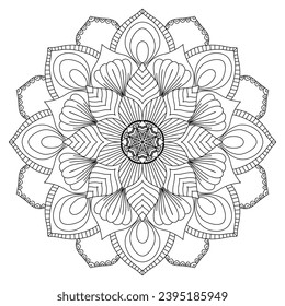 petal flower mandala pattern, for coloring book, henna decoration, tattoo, painting
