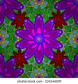 Petal flowers background. Green, red, lilac, violet. Vector.