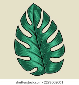 Petal green detailed label plant with leaf palm tree growing in tropical jungle or exotic tree from beach vector illustration