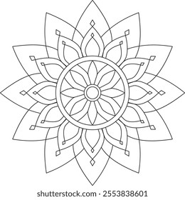 Petal Harmony Mandala: An Ethnic Oriental Decorative Design for Tattoos and Ornaments 
